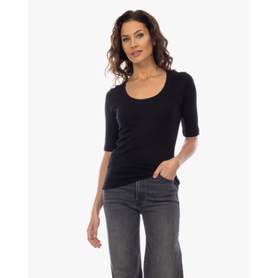 Closed Rib T-shirt met Lage Hals Zwart