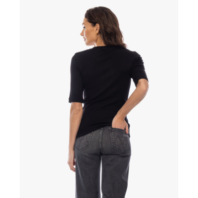 Closed Rib T-shirt met Lage Hals Zwart
