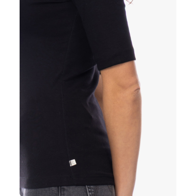 Closed Rib T-shirt met Lage Hals Zwart