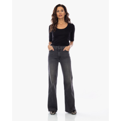 Closed Rib T-shirt met Lage Hals Zwart