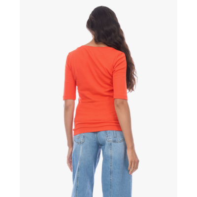 Closed Rib T-shirt met Lage Hals Coral Red