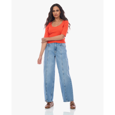 Closed Rib T-shirt met Lage Hals Coral Red