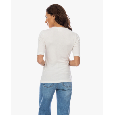Closed Rib T-shirt met Halflange Mouw Off-white