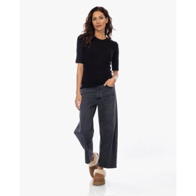 Closed Rib T-shirt met Halflange Mouw Zwart