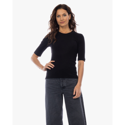 Closed Rib T-shirt met Halflange Mouw Zwart