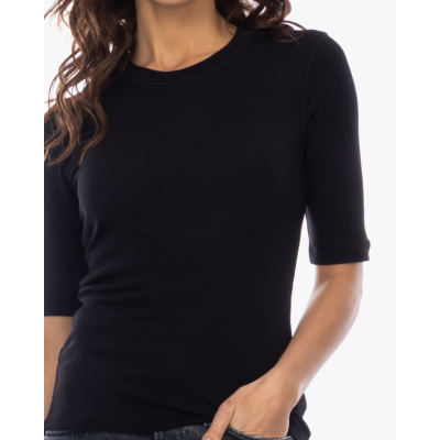 Closed Rib T-shirt met Halflange Mouw Zwart