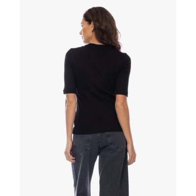 Closed Rib T-shirt met Halflange Mouw Zwart