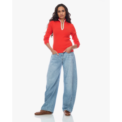 Closed Zip Sweater Coral Rood
