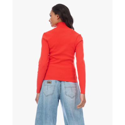 Closed Zip Sweater Coral Rood