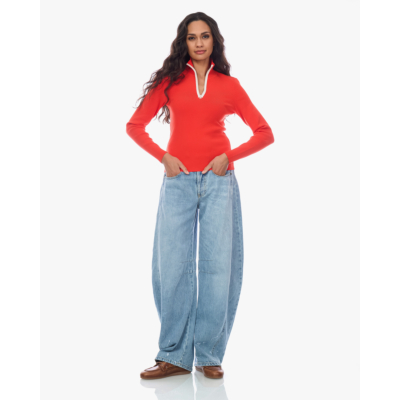 Closed Zip Sweater Coral Rood