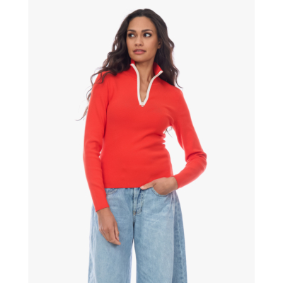 Closed Zip Sweater Coral Rood