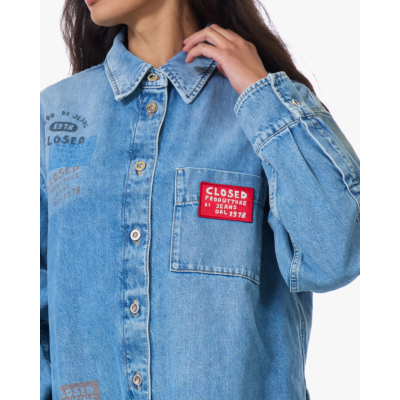 Closed Denim Blouse met Patch Details Blauw