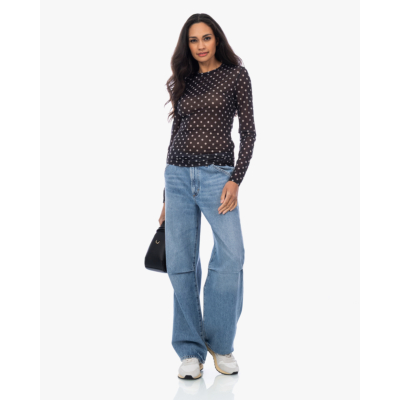 Ganni Sheer polkadot shirt zwart