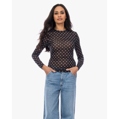 Ganni Sheer polkadot shirt zwart