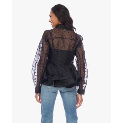 Ganni Transparante Polkadot Peplum Blouse met onderhempd Zwart