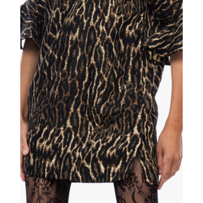 Ganni Metallic Cloque Mini Ruffle Dress Gold Black