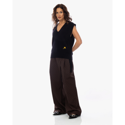 Ganni Flock Check Cross-over Trousers Coffee