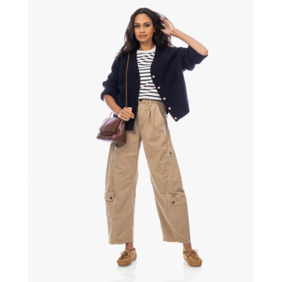 Xírena Romeo Boxy T-shirt Gestreept Navy Off-white