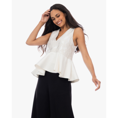 Ganni Satin Cloque Peplum Top Wit