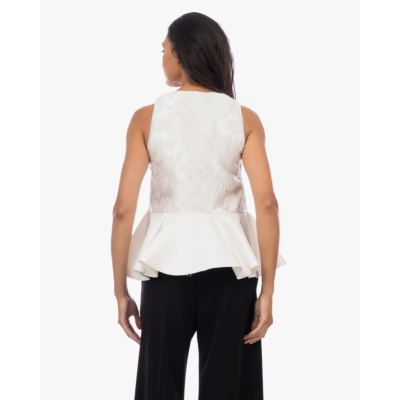 Ganni Satin Cloque Peplum Top Wit