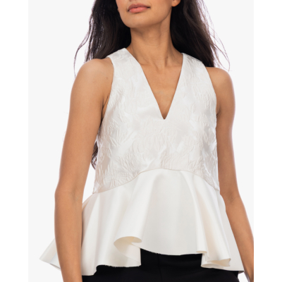 Ganni Satin Cloque Peplum Top Wit