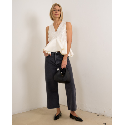 Ganni Satin Cloque Peplum Top Wit