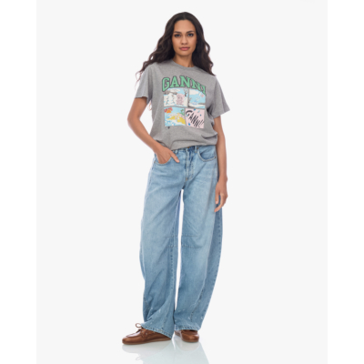 Ganni Strip Cartoon Design T-Shirt Grijs
