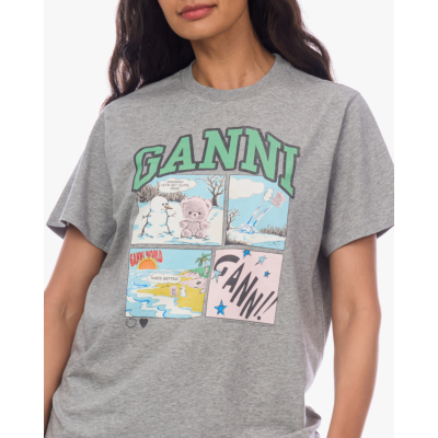 Ganni Strip Cartoon Design T-Shirt Grijs