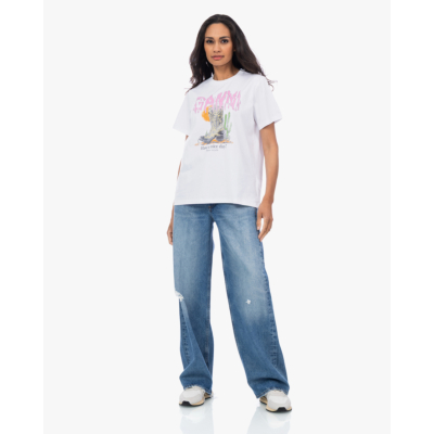 Ganni Western Boot Print T-shirt Wit