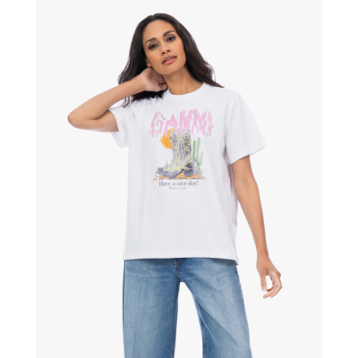 Ganni Western Boot Print T-shirt Wit