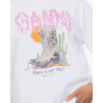 Ganni Western Boot Print T-shirt Wit
