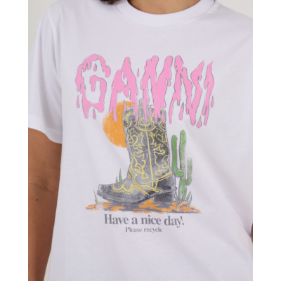 Ganni Western Boot Print T-shirt Wit