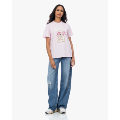 Ganni Poodle Print T-shirt Roze