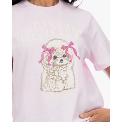 Ganni Poodle Print T-shirt Roze