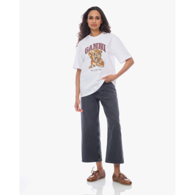 Ganni Beaded Tiger Graphic T-shirt Wit