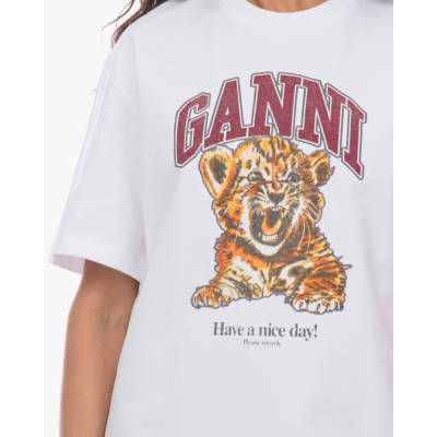 Ganni Beaded Tiger Graphic T-shirt Wit