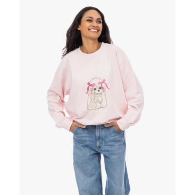 Ganni Poodle crewneck sweater roze