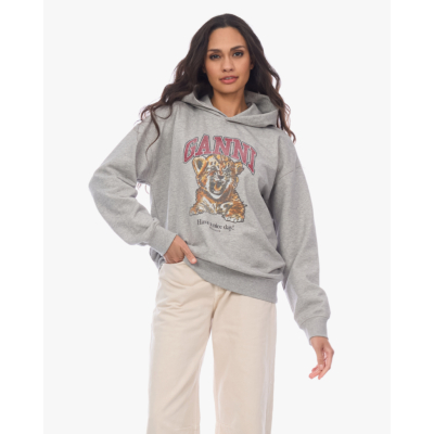 Ganni Beaded Tiger Graphic Hoodie Grijs