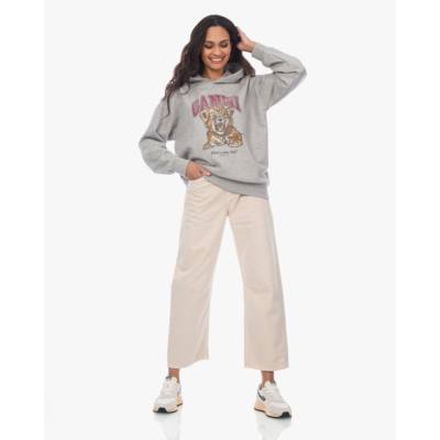 Ganni Beaded Tiger Graphic Hoodie Grijs
