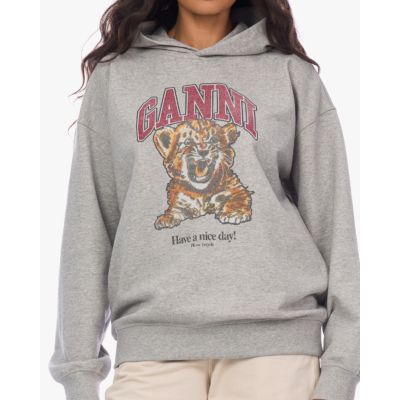 Ganni Beaded Tiger Graphic Hoodie Grijs