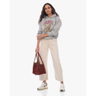 Ganni Beaded Tiger Graphic Hoodie Grijs