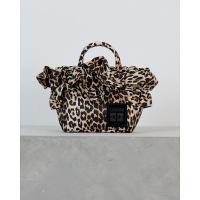 Ganni Mini Crossbody Tas met Ruffles Leopard