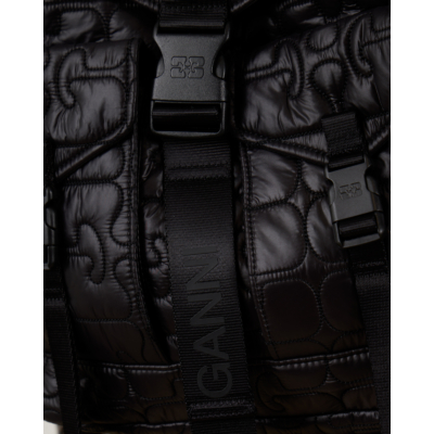 Ganni Embossed Logo Rugtas Zwart