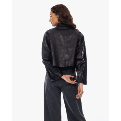 Drykorn Cropped Oversized Faux Leer Jack met Staande Kraag Zwart