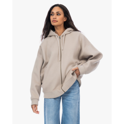 Drykorn Dunestone Wollen Hoodie met Ritssluiting Beige