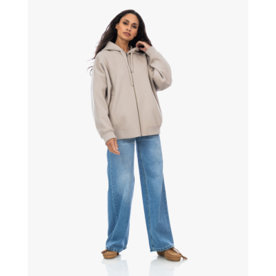 Drykorn Dunestone Wollen Hoodie met Ritssluiting Beige