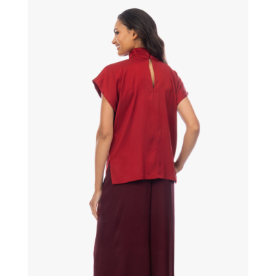 Drykorn Alaria Mouwloze Blouse met Hoge Kraag Satijn Rood