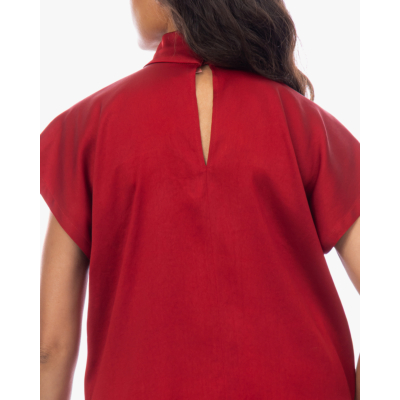 Drykorn Alaria Mouwloze Blouse met Hoge Kraag Satijn Rood