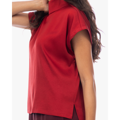 Drykorn Alaria Mouwloze Blouse met Hoge Kraag Satijn Rood