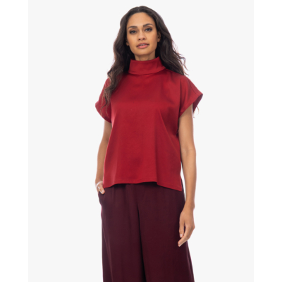 Drykorn Alaria Mouwloze Blouse met Hoge Kraag Satijn Rood